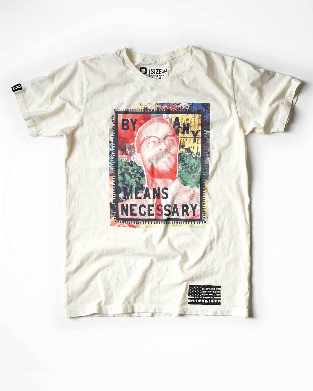 BHT - Malcolm X 'By Any Means' White Tee - Image 3