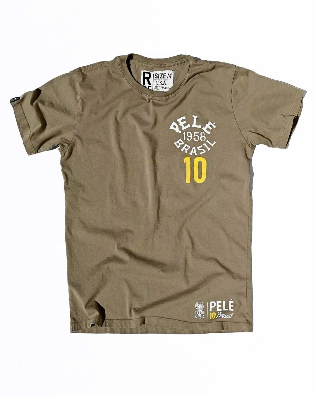 Pelé 1958 Brasil Olive Tee - Image 6